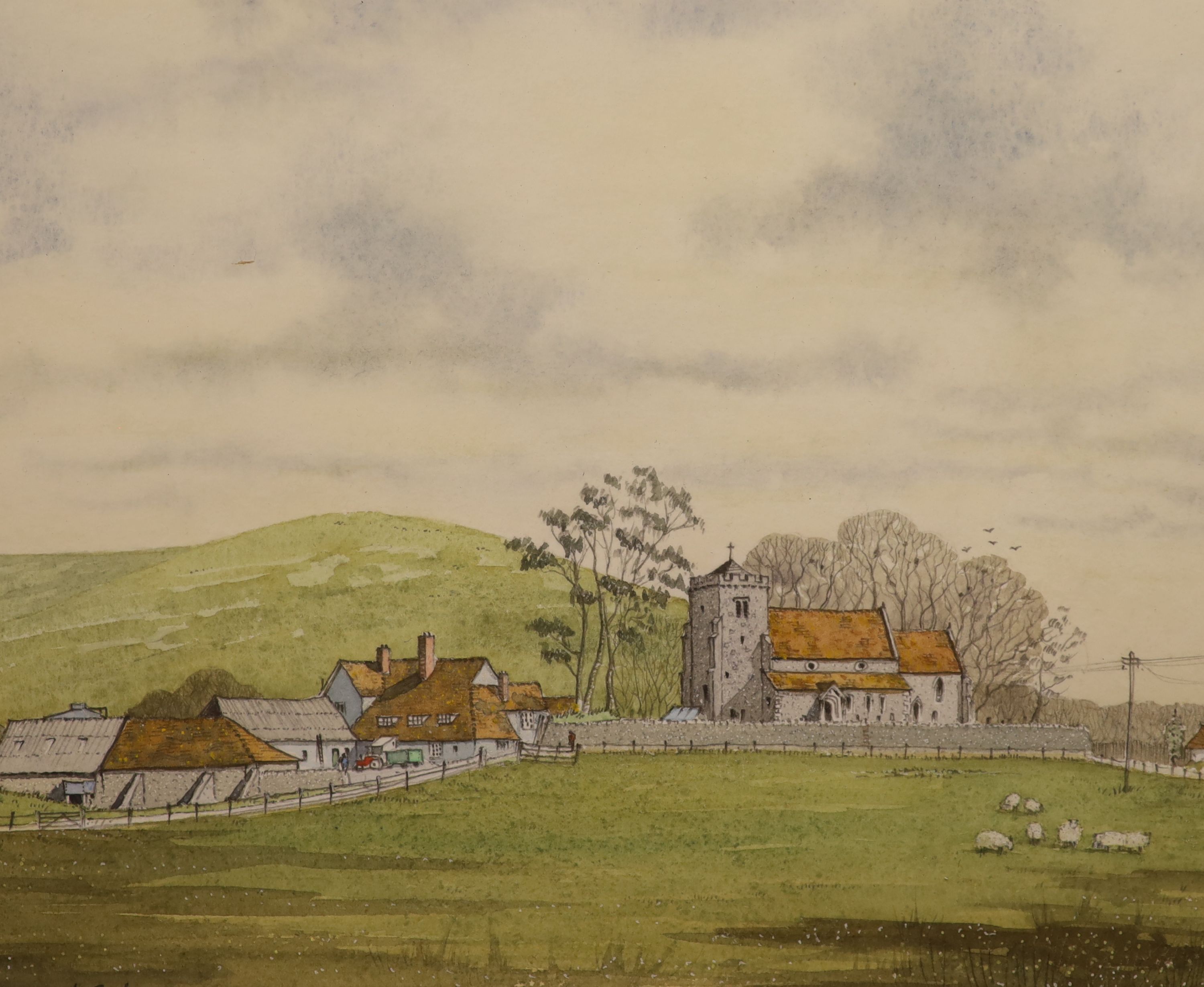 John Moss (20th century), three watercolours of Sussex and sundry pictures